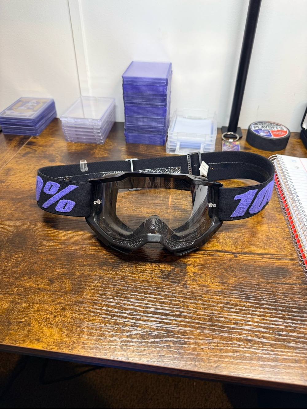 Carbon Fiber Motocross Goggles with Black and Purple Strap